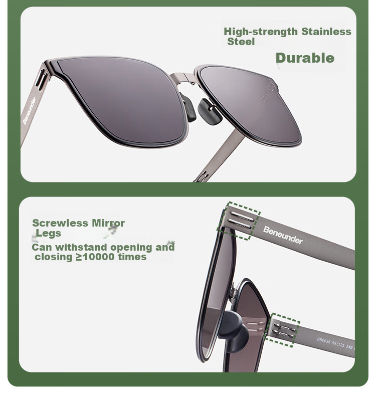 Beneunder Men's Ultra-Light Foldable Sunglasses for Driving, Fishing, and Travel, Card-Thin Design FD010 9