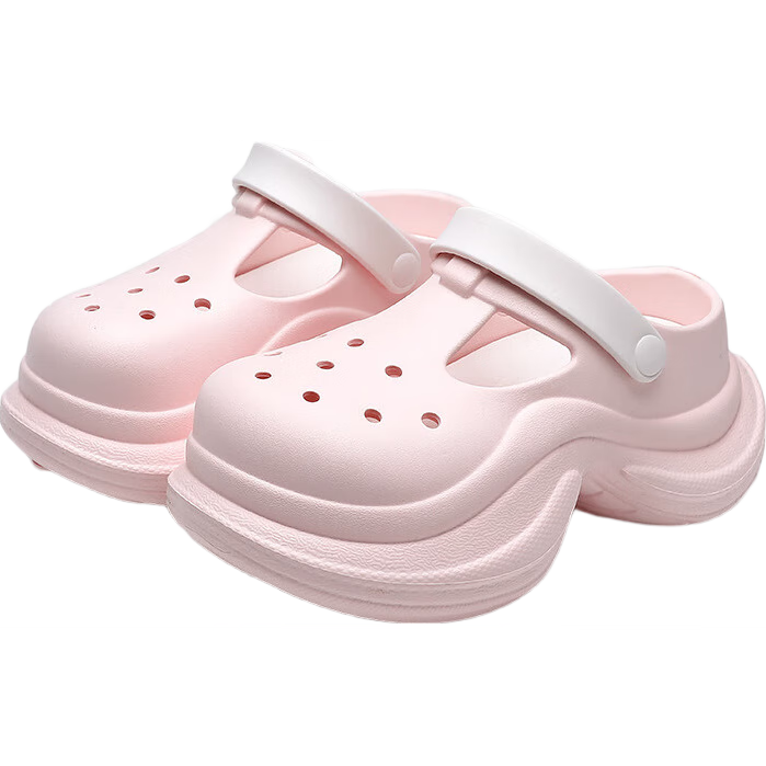 GUOLUOFEI Platform Thick-Soled Slim-Waist Perforated Shoes for Women, Outdoor Wear, Non-Slip Beach Fashion EVA Closed-Toe Sandals, Pink, Size 35