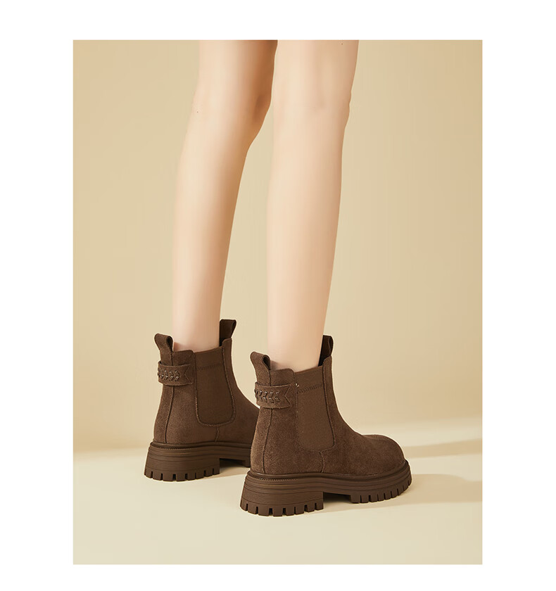 DAPHNE Women's Platform Chelsea Boots, Fashionable Versatile Fleece-Lined Short Boots, Vintage Yellow Boots, Smokestack Boots, Mocha Brown, Size 37 6
