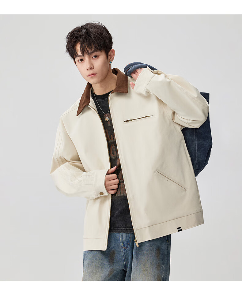 MARK FAIRWHALE Japanese Retro Workwear Jacket Men 2025 Autumn New American Style Lapel Coat Men's Apricot L 12