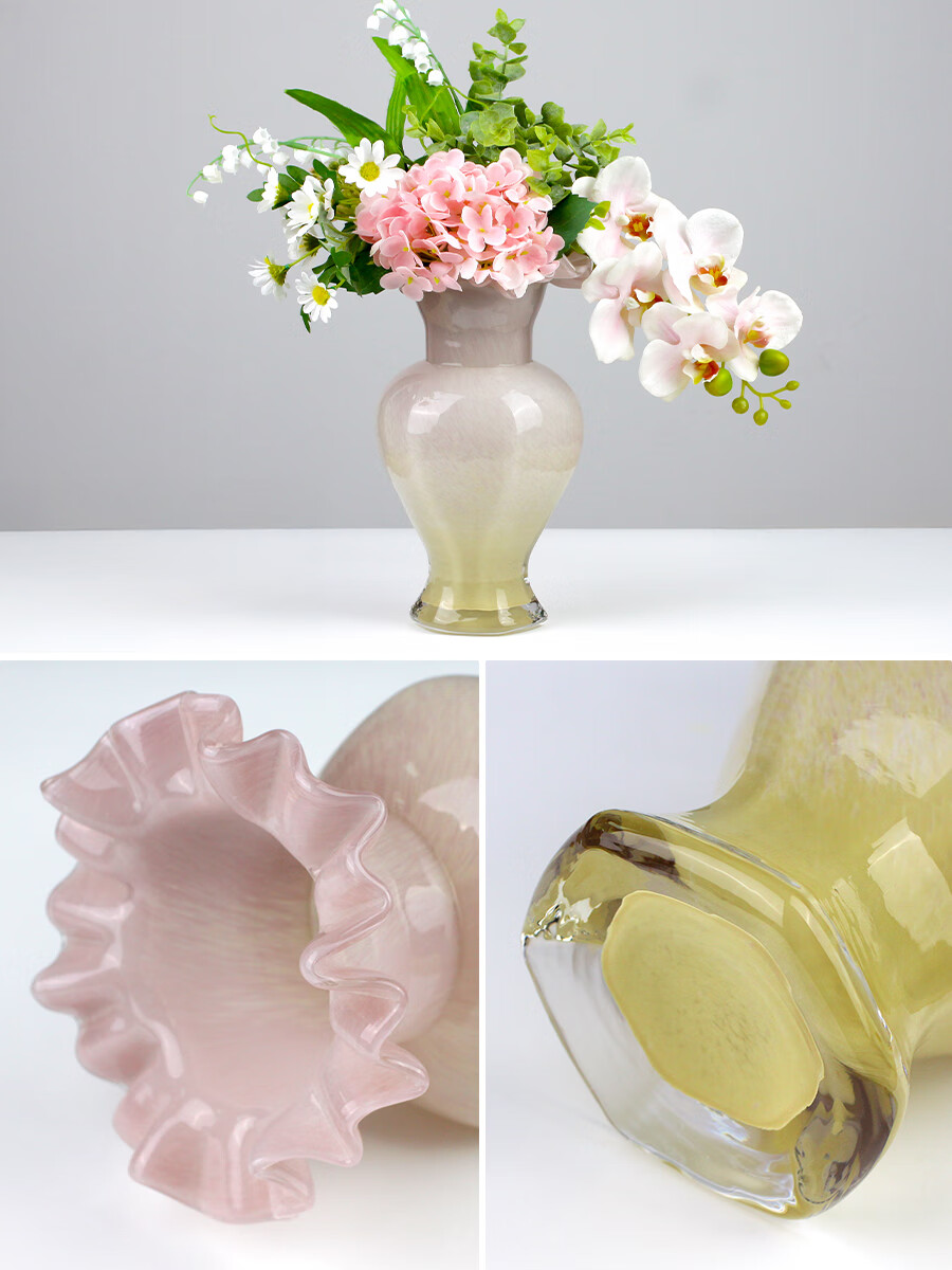 Qi Ju Elegant Nordic INS Fresh Glass Vase Water Plant Fresh Flowers Living Room Flower Arrangement Pink Thickened Model 30224 8