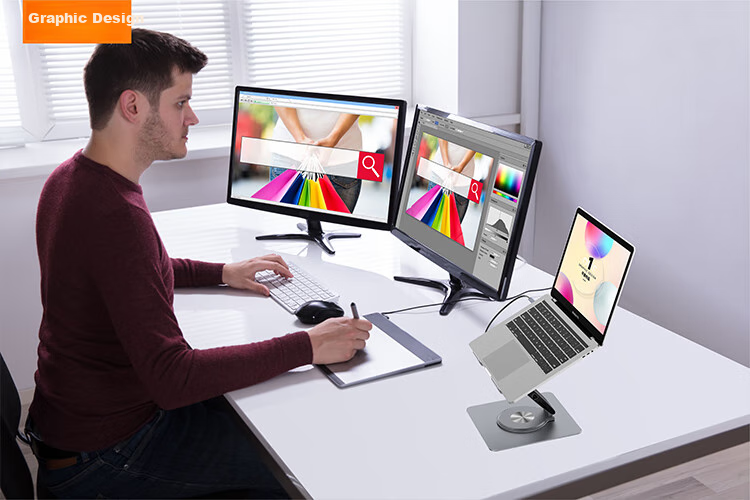 Hanzichen Laptop Stand with 12-Port Type-C Hub, Dual 4K 60Hz HD Screen Mirroring, PD100W Power Supply, USB3.1 Data Transfer, Gigabit Ethernet Port, Aluminum Alloy Vertical Stand 23
