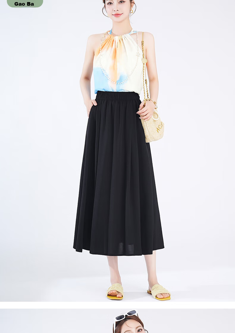 LangSha Ice Silk White Midi Skirt for Women, 2025 New Summer Thin Cool A-Line Skirt, Slimming Versatile Mid-Length Skirt 18
