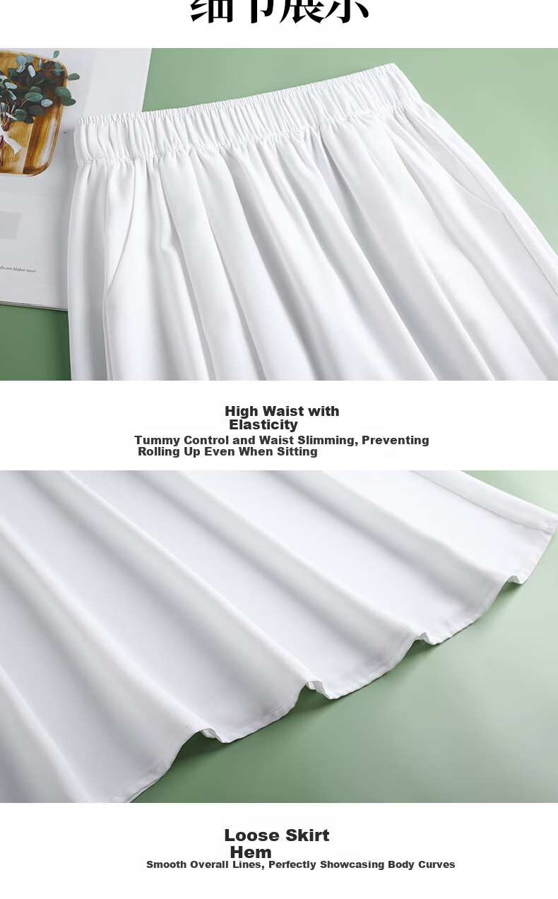 LangSha Ice Silk White Midi Skirt for Women, 2025 New Summer Thin Cool A-Line Skirt, Slimming Versatile Mid-Length Skirt 21