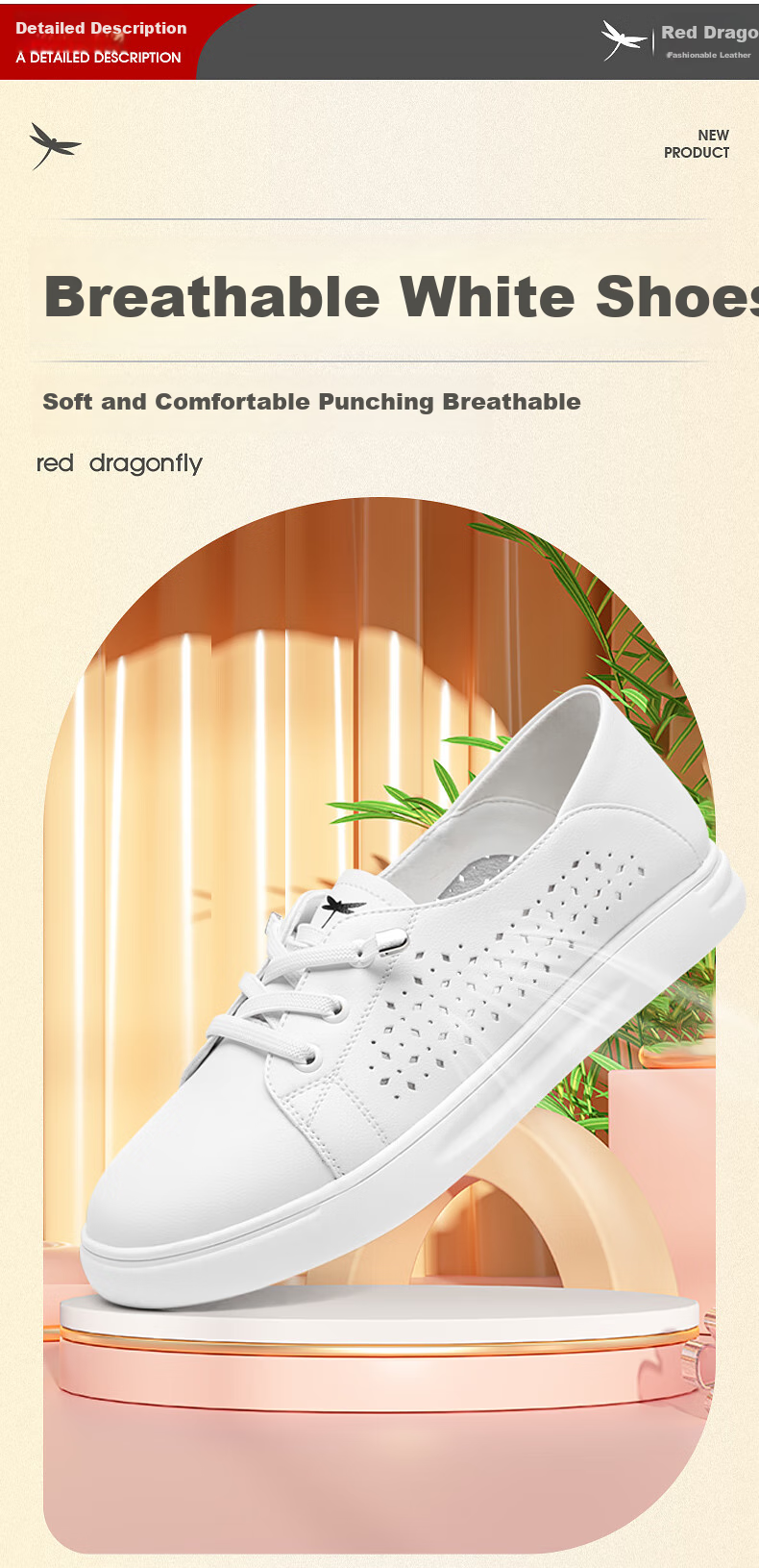 RED DRAGONFLY Women's Casual Shoes, Hollow Breathable Lace-Up White Sneakers, Versatile Women's Skateboard Shoes, C0TTN03591 6