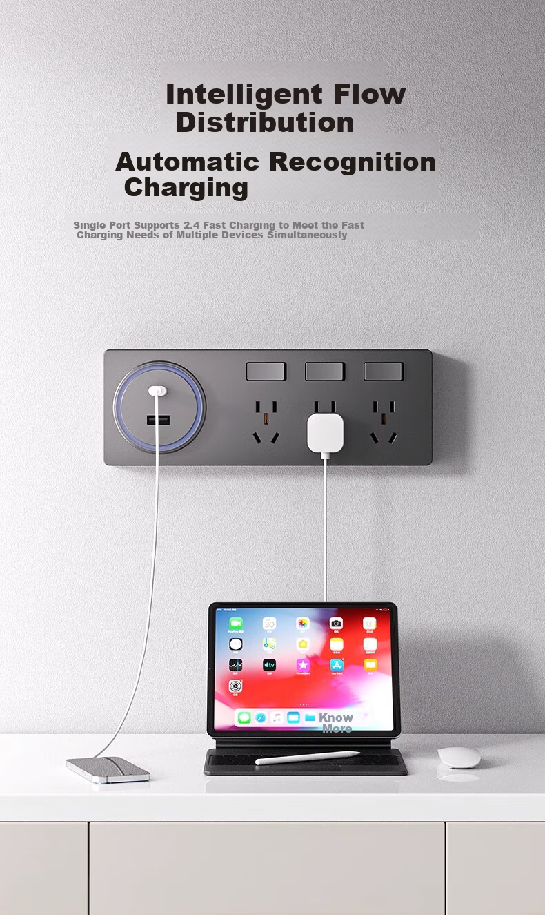 AUX 86 Concealed Extension Socket, White with Switch, No Drilling Required, Multi-Functional Converter, Three Outlets, 26 Holes, Left Expansio 4
