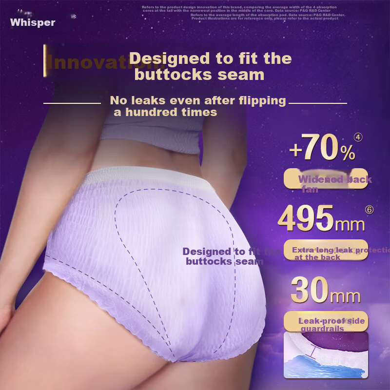 Hushubao Seamless Luxury Soft Sleep Pants M-L One Size Fits All 6 Pairs Panty-Style Sanitary Napkins Comfort Pants Menstrual Pads Nighttime Use Self-Operated 2