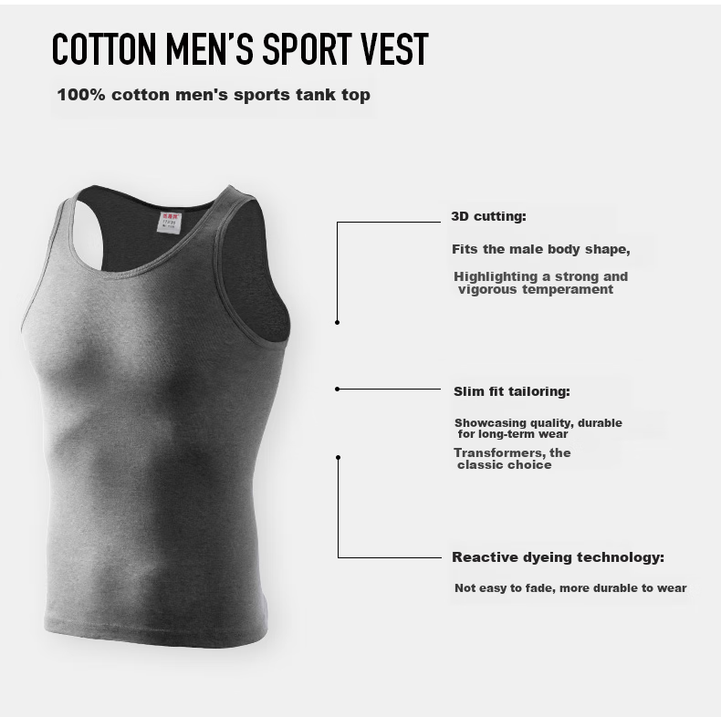 Hengyuanxiang [100% Pure Cotton] Sleeveless Tank Top for Men, Antibacterial, Middle-Aged And Elderly, Slim-Fit, Athletic Undershirt Vest 4