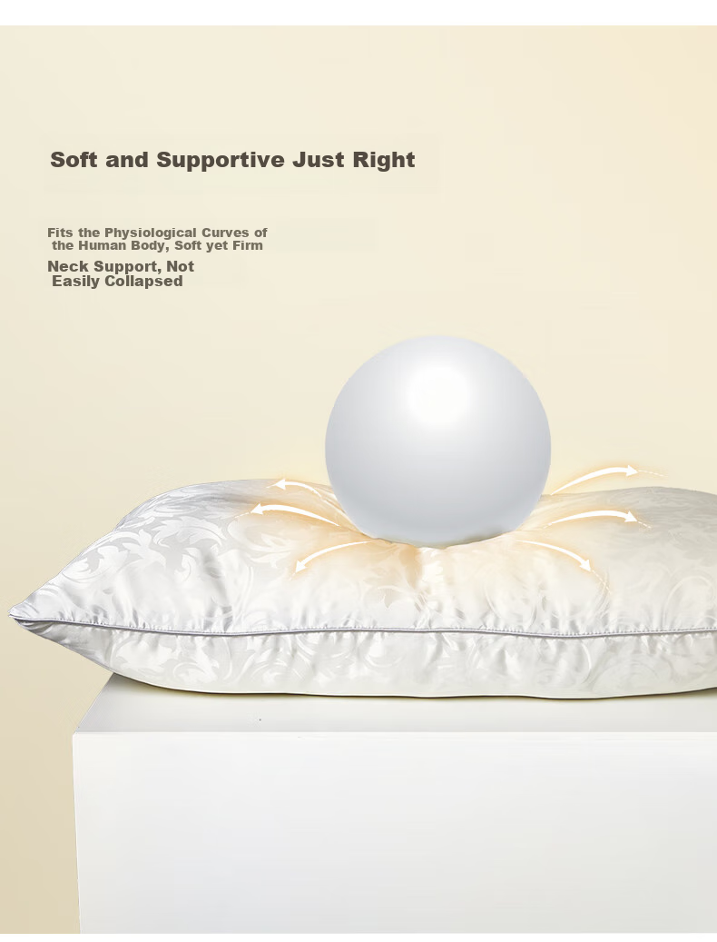 Taihuxue Adult Silk Fiber Pillow, Medium-Sized with Silk Fiber Filling, Soft And Breathable, Single Pack 48*74 8
