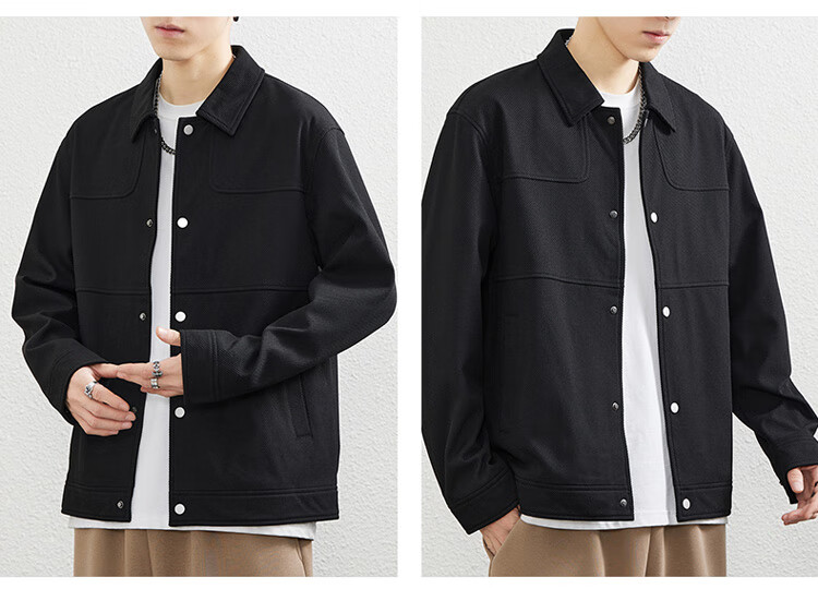 JEEP SPIRIT Men's Jacket Casual High-end Stand Collar Autumn Winter Black XL 6
