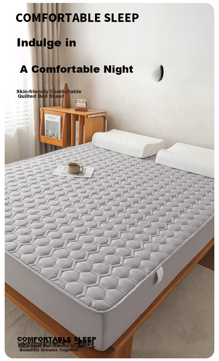 MINISO Skin-Friendly Embroidered Quilted Fitted Sheet for 1.5x2 Meter Bed, Full Coverage Mattress Protector Cover 2