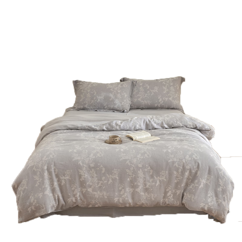 Jiting Tencel Cotton Linen Luxury Jacquard 4-Piece Bedding Set - Elegant Gray, 1.5/1.8m Bed Sheet Style