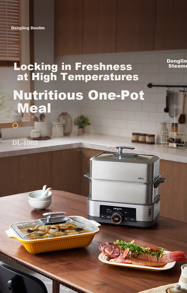 Donlim Electric Steamer Multi-Functional Steaming Pot Stewing And Cooking All-In Electric Steamer Double-Layer Stainless Steel Timer Keep-Warm Home Large Capacity Steamer Suitable for Babies Automatic No-Fire DL-1005A 3