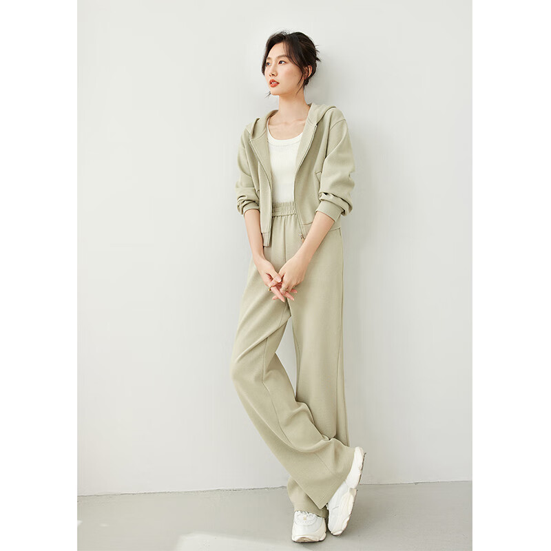 Vimly Women's Casual Sportswear Set Autumn New Premium Sweatshirt and Pants Two-Piece Light Green M