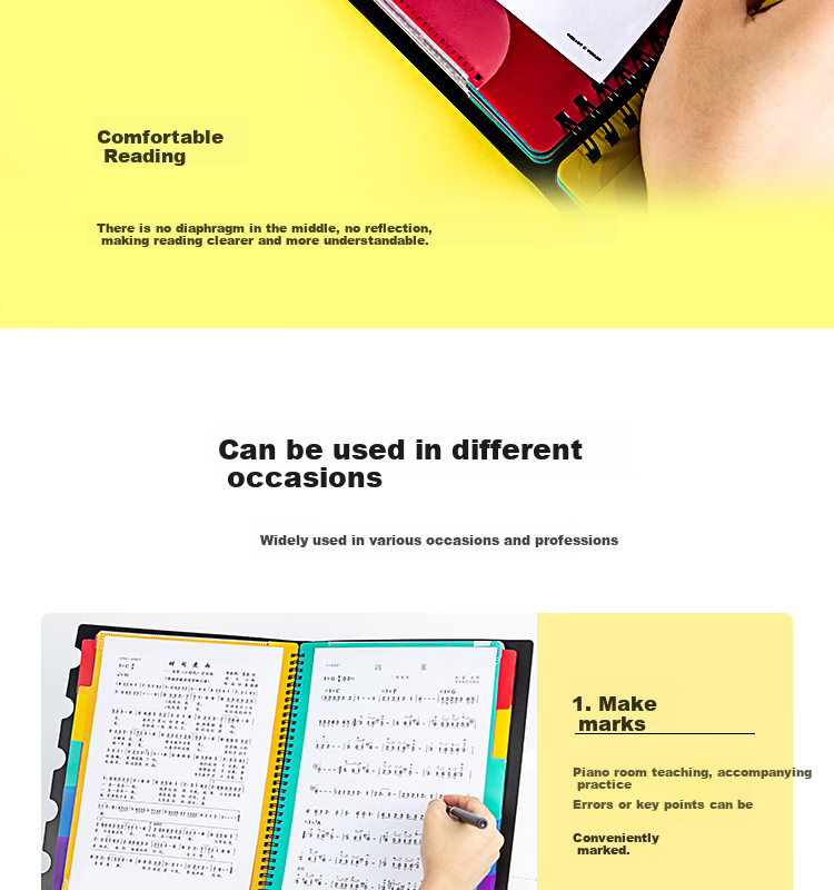 TIANSE Morandi Music Folder A4/40 Pages, Writable Document Folder, Sheet Music Folder, Piano File Folder, Guitar And Guzheng Sheet Music Folder, Non-Reflective, TS-1650, Mint Gree 9