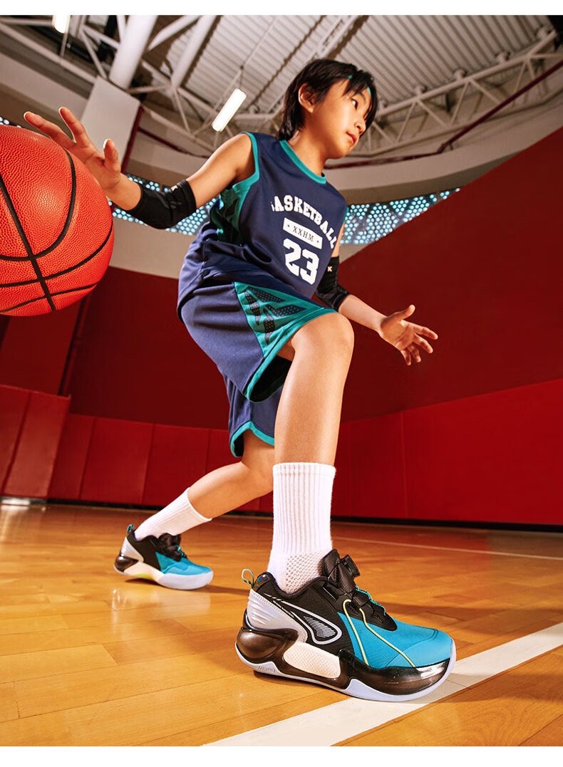 DR·KONG Kids' Autumn Sports Shoes Boys' No-Tie Dial Basketball Sneakers 2C10A3012BM Black/Green Size 37 2