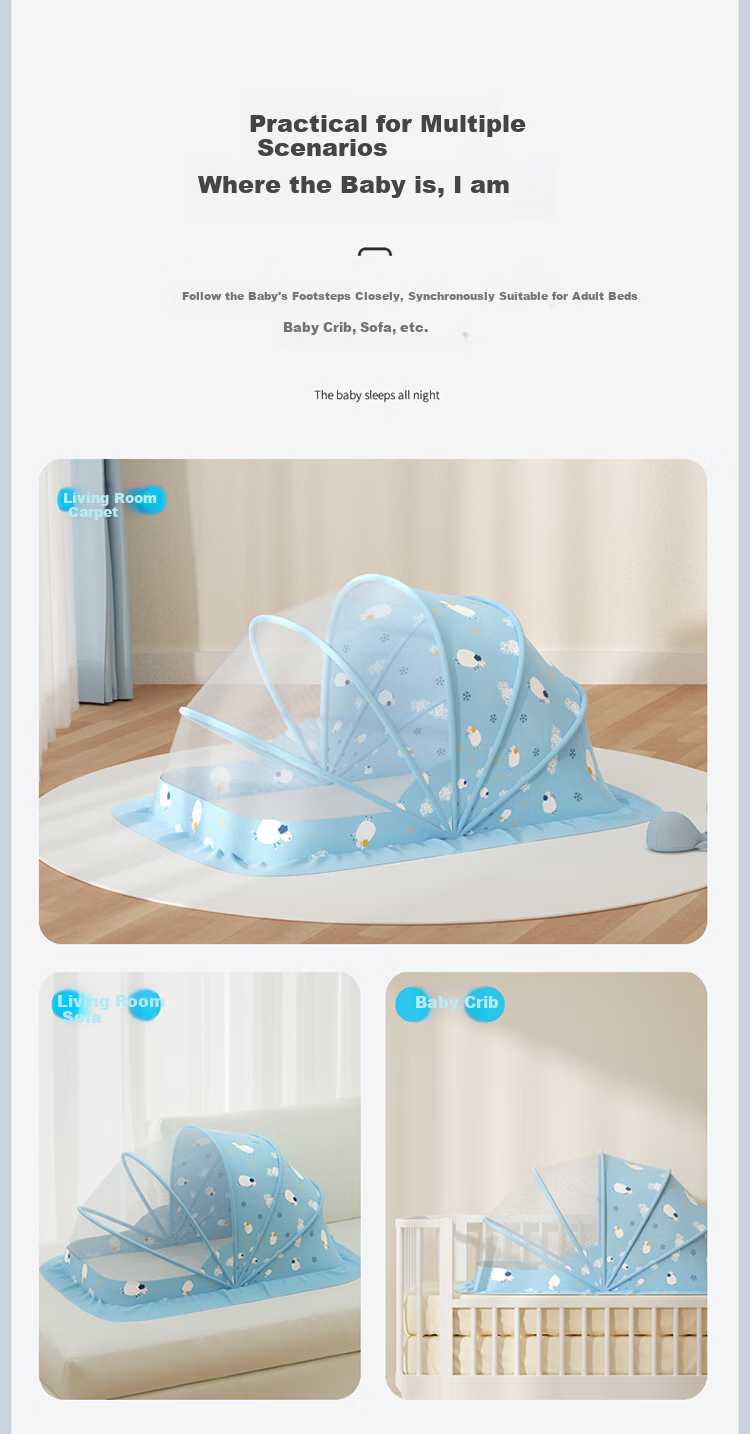 AVIVI Baby Mosquito Net, Child Fall Prevention, Mongolian Foldable Mosquito Net, Blue Sheep Design, Large Size [No Installation Required] 8