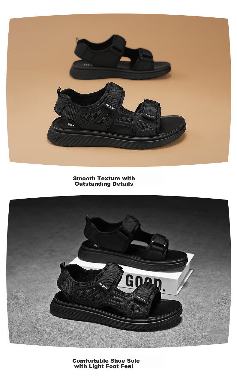 HLA Men's Versatile Comfortable Outdoor Beach Shoes, Breathable Lightweight Casual Sandals, T083 Black Size 41 7