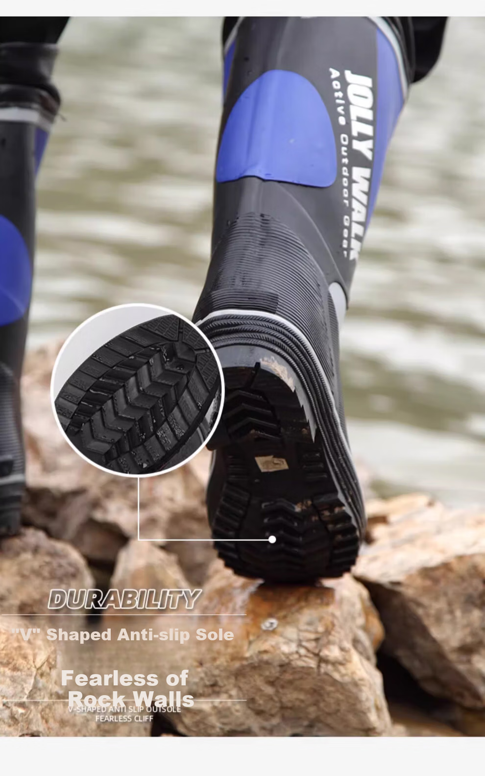 Jolly Walk Fishing Rain Boots, Men's Mid-Calf Waterproof Rubber Shoes, Car Washing Water Boots, Slip-On Shoes JW212 Red And Black 40 4