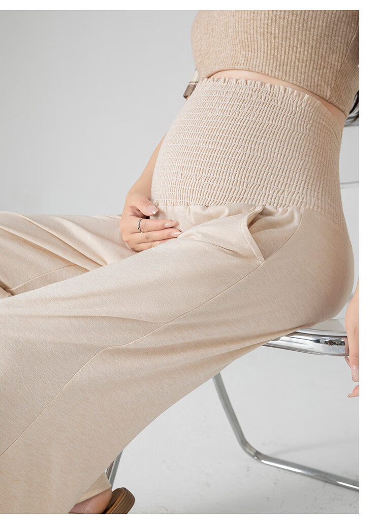JOYNCLEON Maternity Pants Spring Summer Wide Leg Pants Comfortable Casual Maternity Wear Oatmeal L Jyk186430 12