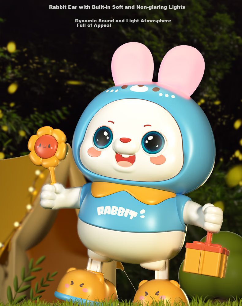 Dimoarch Baby Toy for 0-1 Year Old, Early Education Sound And Light Electric Dancing Rabbit, Rechargeable Head-Lifting Training Singing Birthday Gift 3