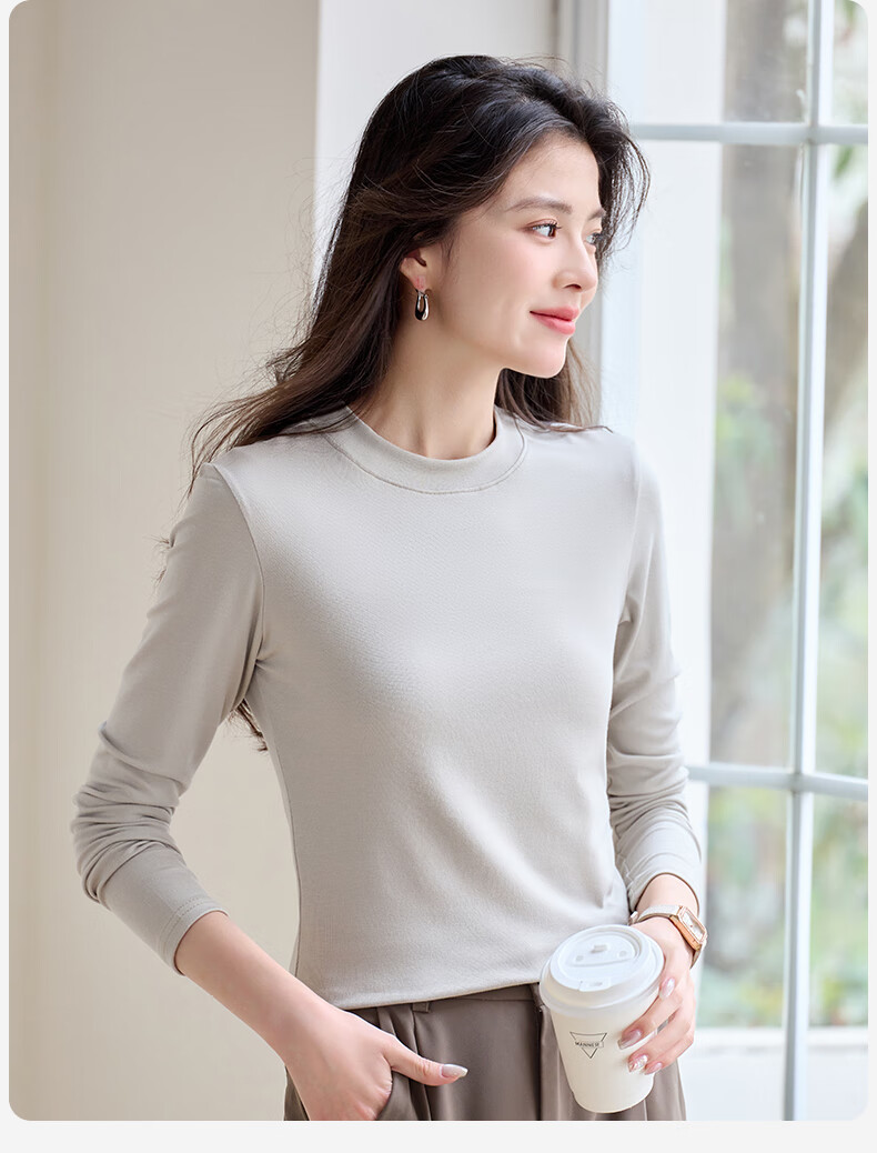 Miiow Lenzing Lyocell Crew Neck Base Layer Slim Fit Long Sleeve T-Shirt for Women 2025 Spring Autumn New White 3
