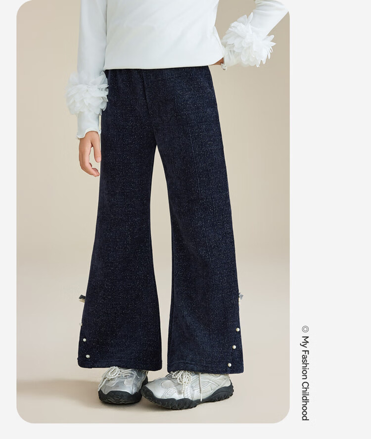 ASK JUNIOR Kids Corduroy Retro Flared Pants with Bow Girls Casual Long Trousers Spring 2026 7