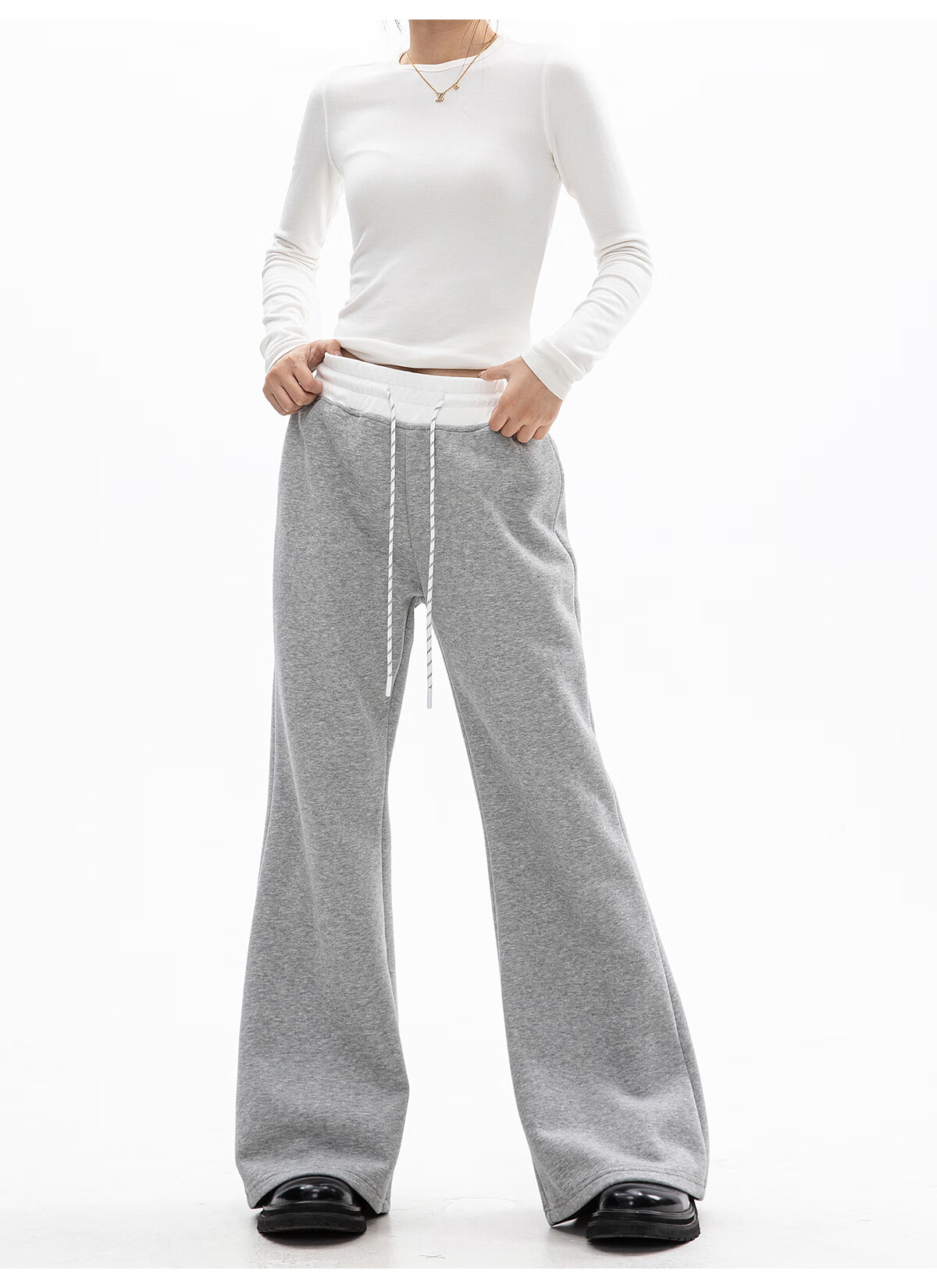 ICH MODE Women's American Style Flared Sports Pants Autumn Winter Straight Wide-Leg Casual Sweatpants BF Lazy Style Navy Blue S 7