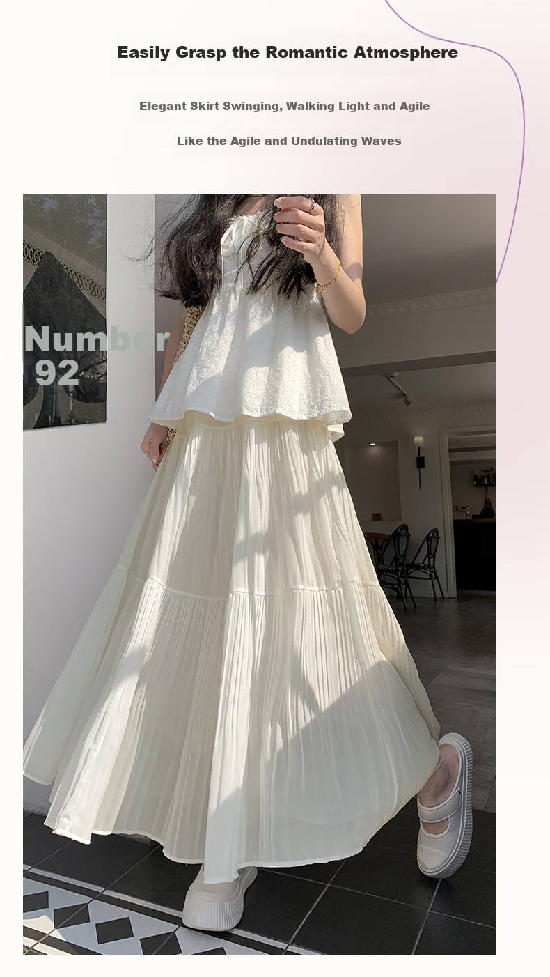 BOPRUIEY Pleated Chiffon Skirt for Women, Summer High-Waist Draping Gentle Elegant A-Line White Long Skirt 5
