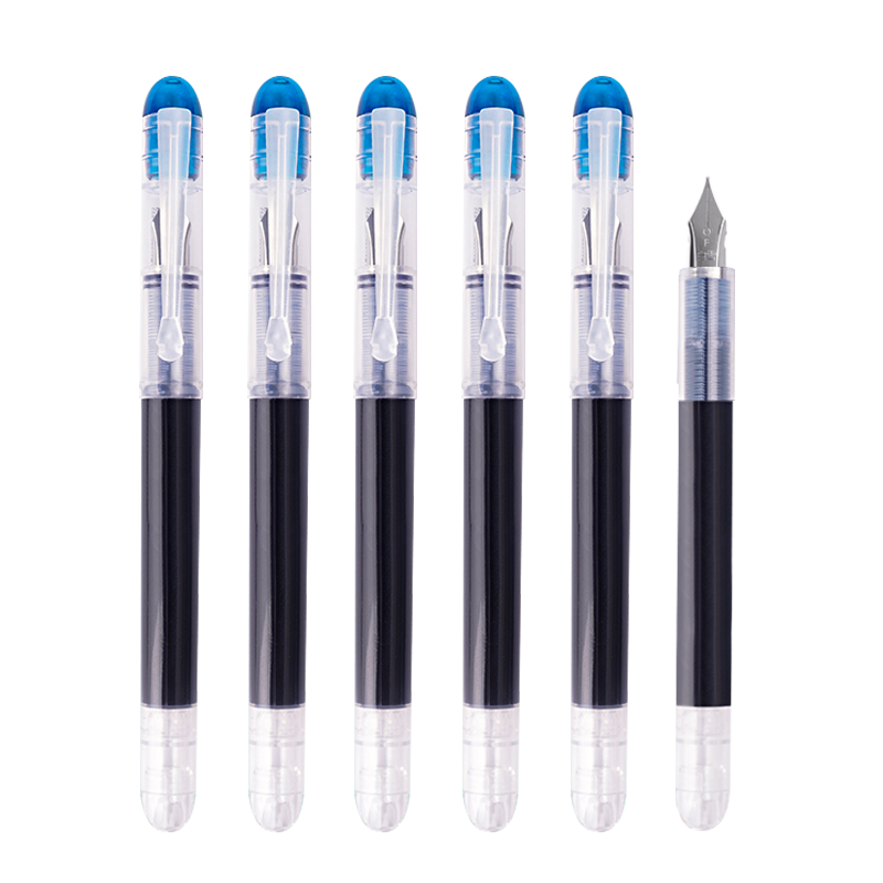 Snowhite Direct-Fill Fountain Pen for Third-Grade Elementary School Students' Handwriting Practice, Disposable Large-Capacity Marker Pen with F Nib 0.5mm, Blue Ink, 12 Pens/Box FP20