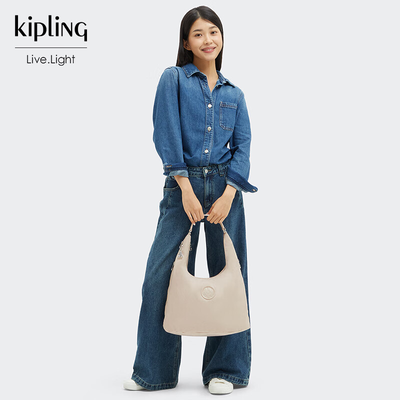 Kipling Large Capacity Practical Charm Beige EANNA ZIP Shoulder Bag, Birthday Gift, Holiday Gift, Birthday Present
