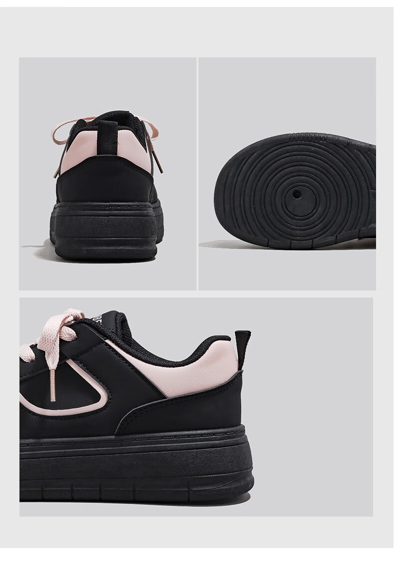 RENBEN 2026 Spring New Chic Original Black and Pink Casual Breathable Thick-Soled Sports Sneakers White Shoes 1