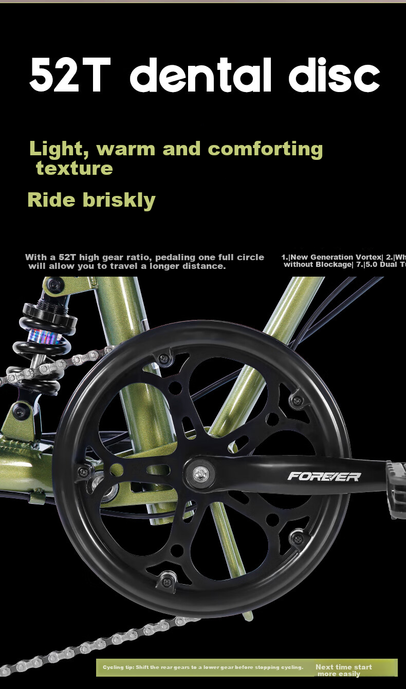 FOREVER Folding Soft Tail Shock-Absorbing Bicycle with 7-Speed, 22-Inch, for Men And Women, Adult City Scooter, Student Bike, Gree 11