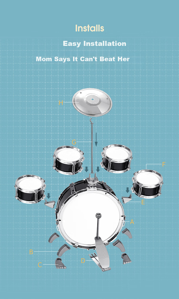QIAO WA BAO BEI Drum Set Educational Toy Instrument for Children Beginners Jazz Drums Gift for Boys Aged 1-2 Years Old Birthday Present 11