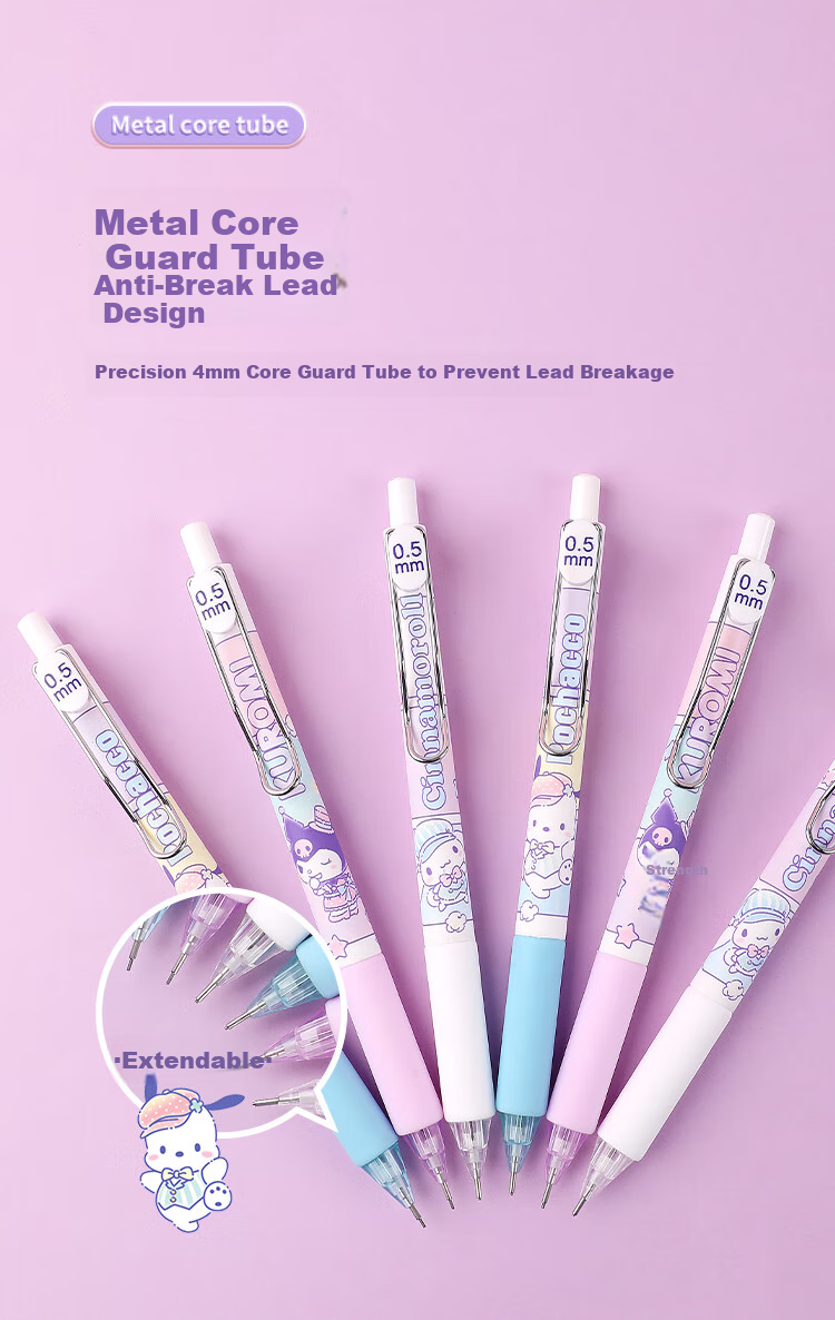 GuangBo 0.5mm Mechanical Pencil Set, Mechanical Pencil, Refills, Sanrio Collaboration Pochacco Cute Cartoon School Pencil, Single Pack KT82105-PC 7