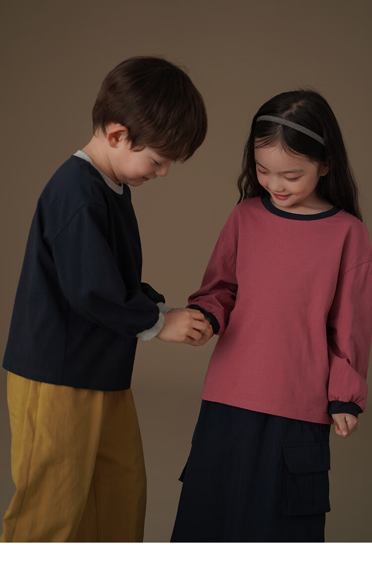 Hacikis Kids Spring and Autumn Long Sleeve T-Shirt Simple Top Boys Girls Skin-Friendly Base Shirt Navy Blue 150 1