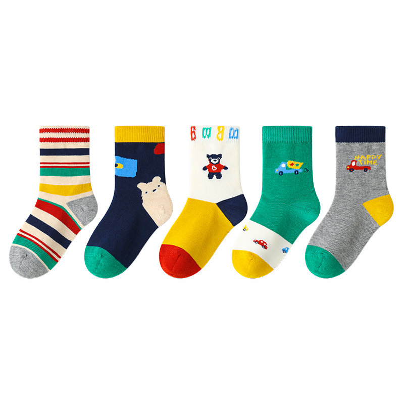 Banbi Children's Socks, Boys' Socks, Autumn And Winter Kids' Cotton Socks, Spring And Autumn Style Seamless Mid-Calf Socks BB2554, Size 20-22