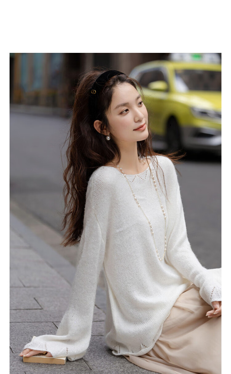 Demana Autumn Hollow Out Crochet Wool Blend Knit Sweater with Bell Sleeves and Wave Hem 1