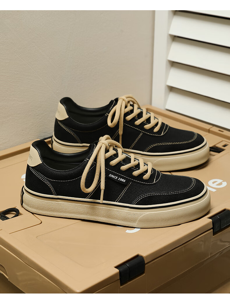 Renben Spring And Autumn Retro Canvas Shoes, Versatile Classic Sneakers for Men, Korean Style Trendy Men's Shoes, Black, Size 41 9