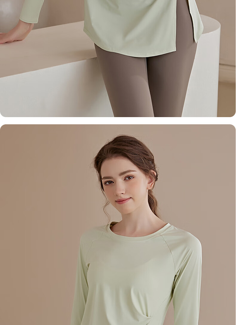 XUEXIMAN Women's Quick-Dry Long Sleeve Yoga Top Mid-Length Slim Fit Breathable Pilates Fitness Shirt 13