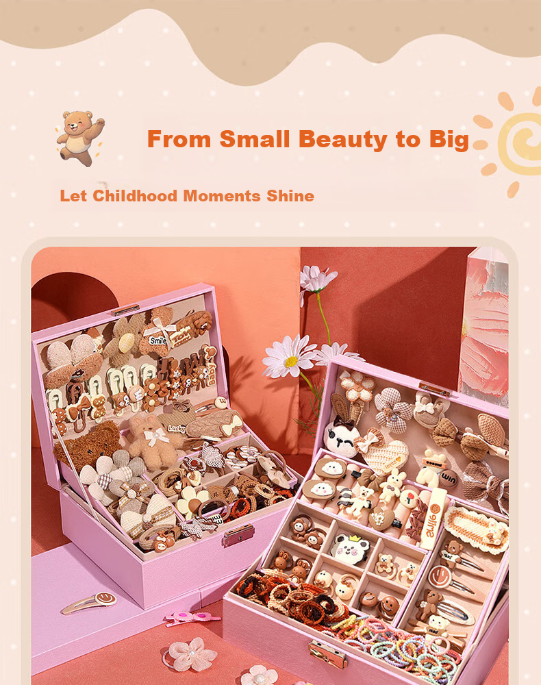 Danmiqi Children's Jewelry Gift Box Set, Girls' Birthday Princess Accessories Toy, Milk Coffee Fashion Hair Accessories, Pretend Play Gift 5