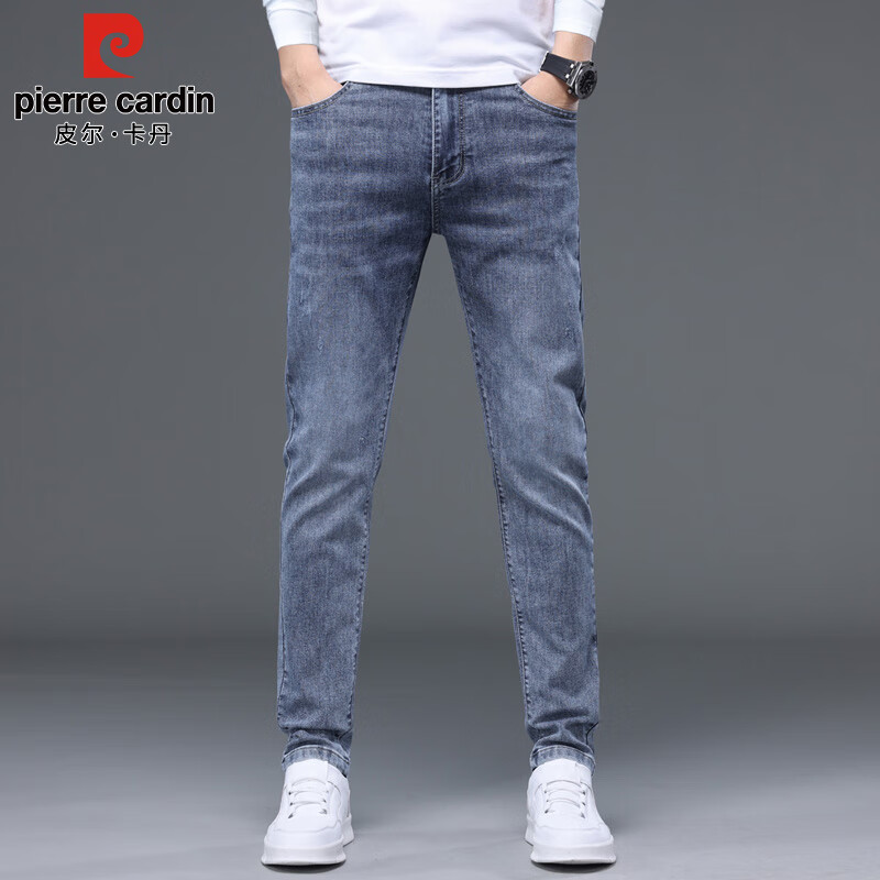 Pierre Cardin Men's Jeans Spring Summer Trendy High-End Casual Slim Fit Tapered Pants Blue 28