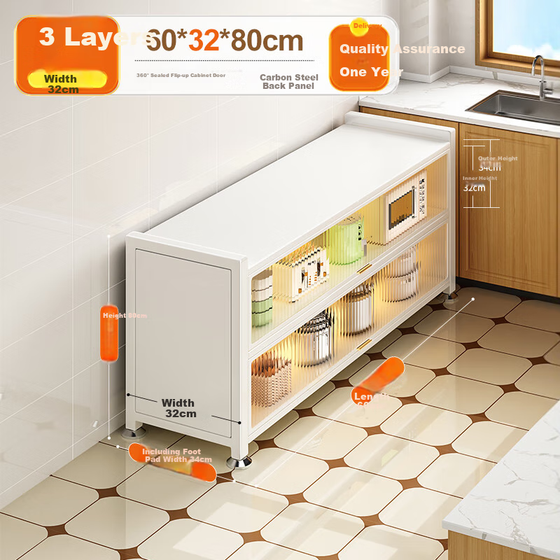 Jiabangshou Kitchen Utensil Storage Rack, Floor-Standing Microwave Oven Organizer, Multi-Layer Dustproof Storage Cabinet, Multifunctional Cupboard, Length 60cm