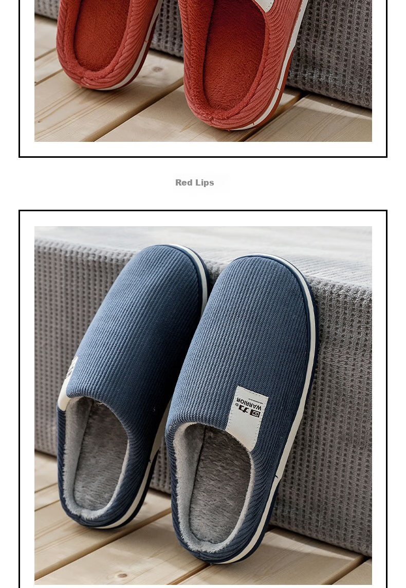 Huili Fleece-Lined Cotton Slippers for Men And Women, with Faux Rabbit Fur Lining, Temperature-Regulating And Comfortable Cotton Slippers for Men, Model HL0411, Leather Red, Size 36-37 9