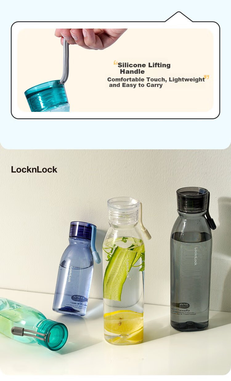 LOCK&LOCK Summer Sports Water Bottle, Simple Plastic Cup, Outdoor Portable Water Bottle, for Men And Women Students, White, 750ML 11
