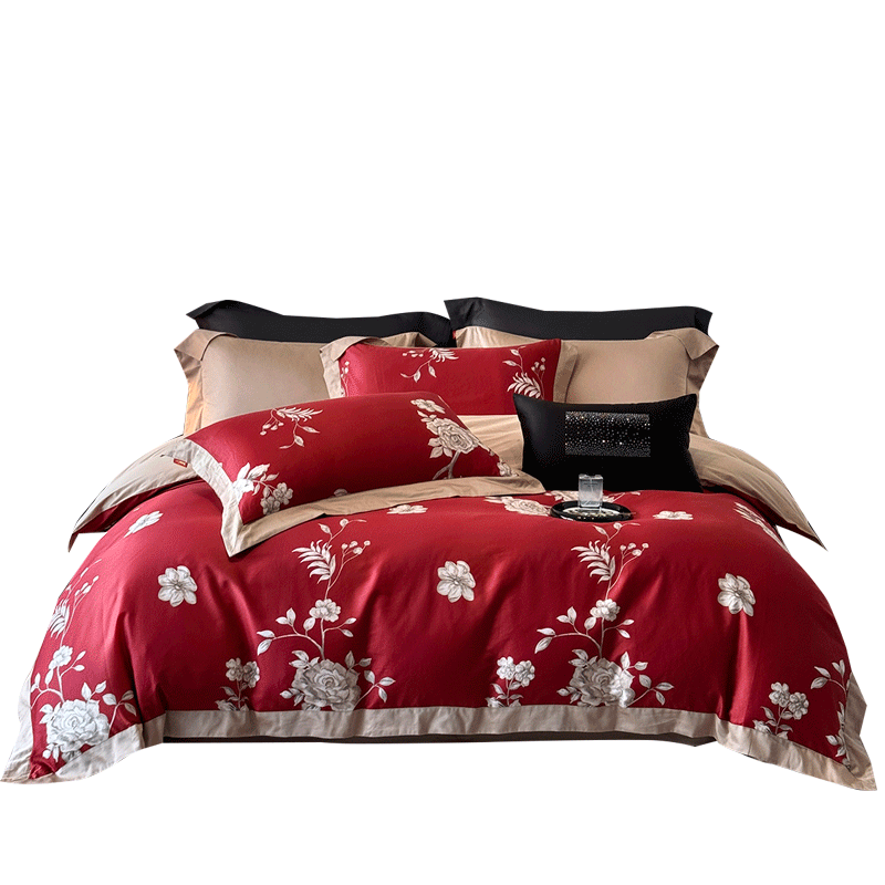 Dohia 60-Piece Pure Cotton Wedding Bedding Set, Four-Piece Set Including Bed Sheet And Duvet Cover for 2.2x2.4 Meter Bed
