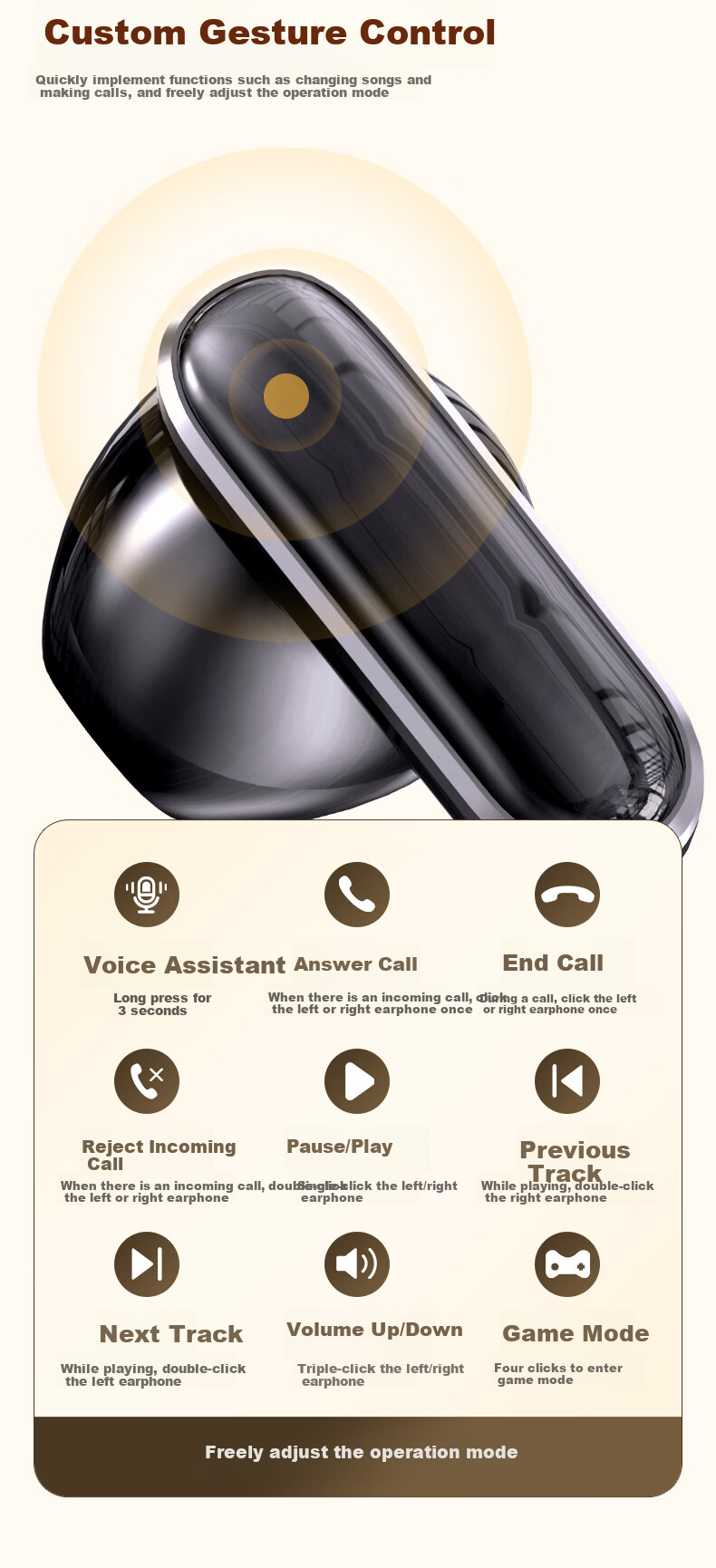 D.ROB Simultaneous Interpretation Wireless Bluetooth Headphones, AI Earphones, Semi-In Conference Translation Headset, Suitable for Running Sports Calls, Gift for Girlfriend, Exquisite Push-Pull Screen G9 Beige 12
