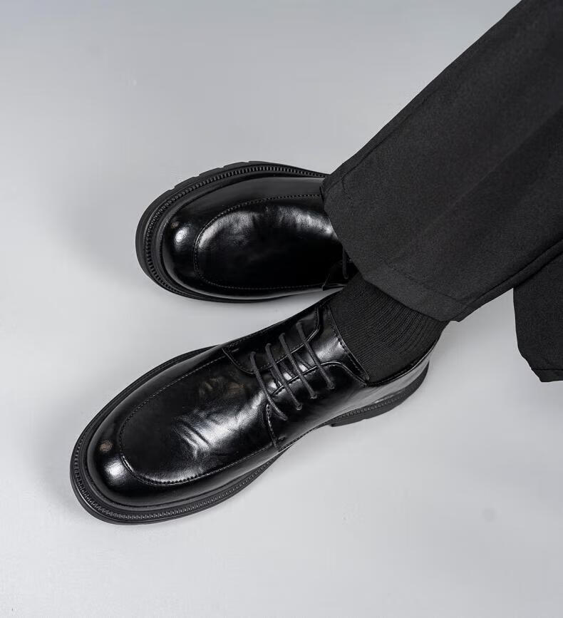 Jingzhenlianggong Men's Genuine Leather Dress Shoes 2026 Spring Business Lace-up Derby Black Size 40 24