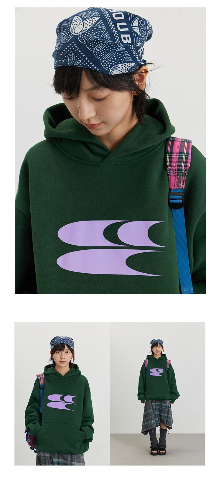 CryingCenter Logo Print New Style Fleece-Lined Thickened Xinjiang Cotton Hoodie Dark Green L 18