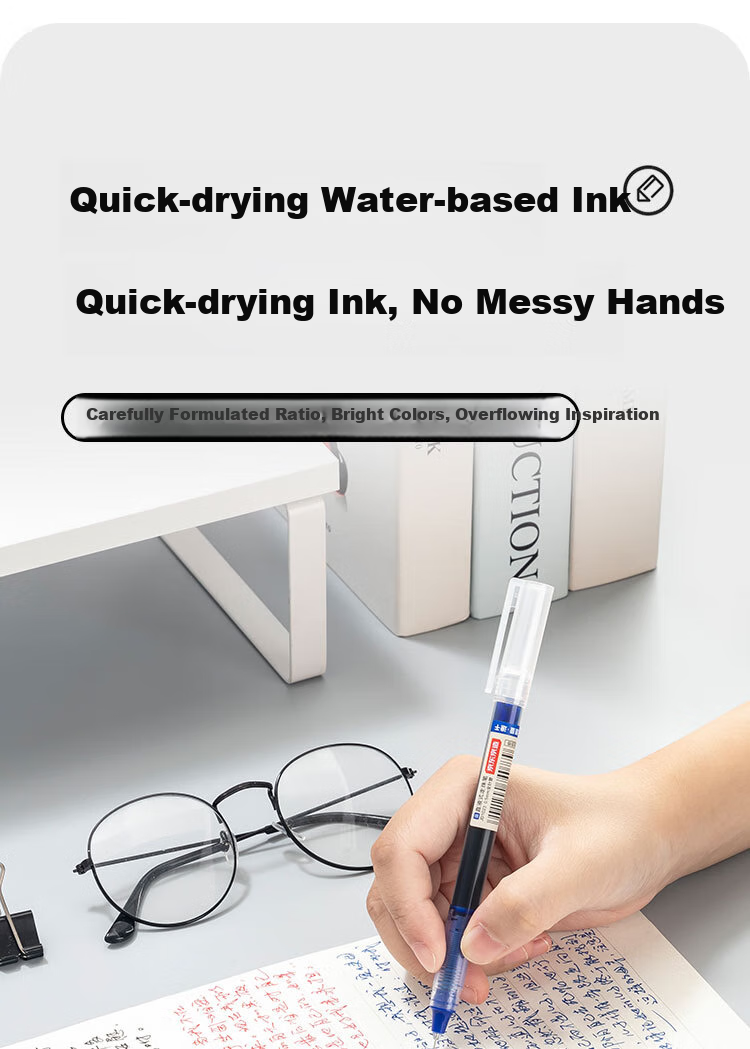 JD Original [Best-Selling Product] Full Needle Tube Direct Liquid Rollerball Pen, 1100m Quick-Drying Gel Pen, Signature Pen, Business Office Student Exam Writing Pen, Blue, 12-Pack 5